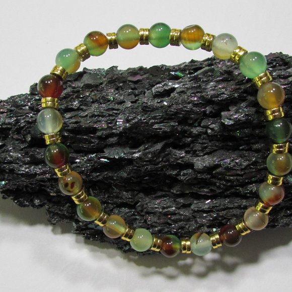 Natural Peacock Agate Gemstone Bracelet - Picture 2 of 4